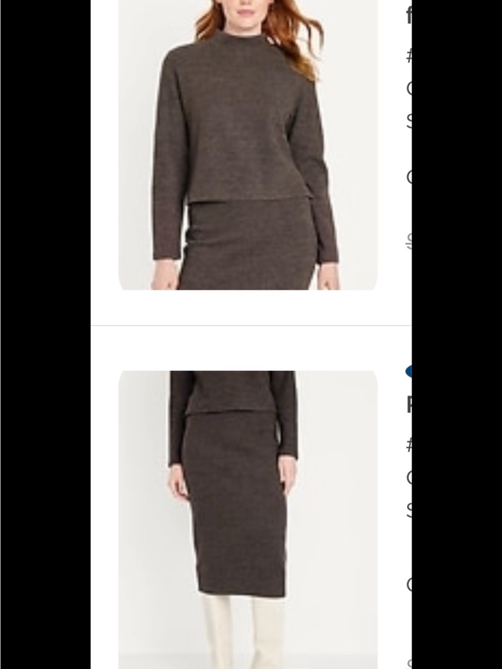 Two-Piece Matching Knit Sweater and Midi Skirt Set in Dark Brown (XL Tall)